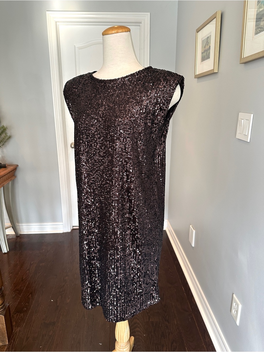 REITMANS Brown Sequin Shift Mini Dress - Size M